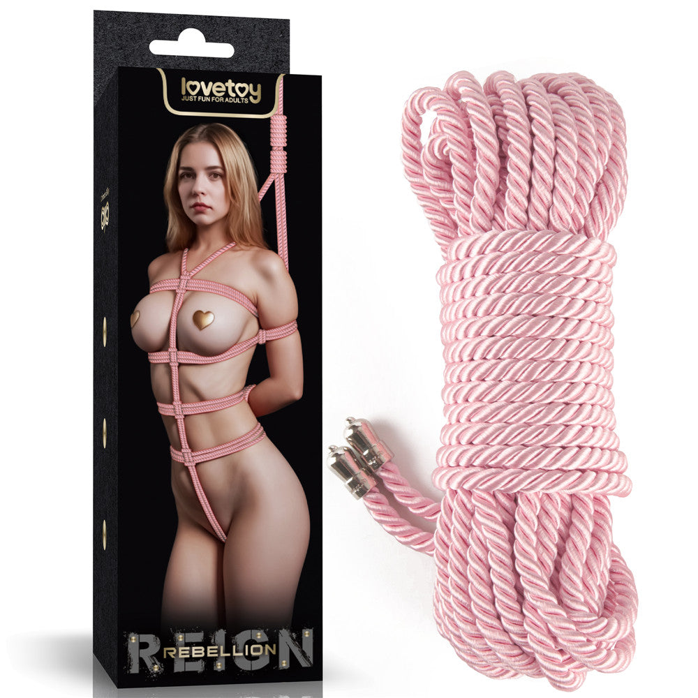 Rebellion Reign Silky Bondage Rope - Pink - Pink Bondage Rope - 10 metre length Lovetoy